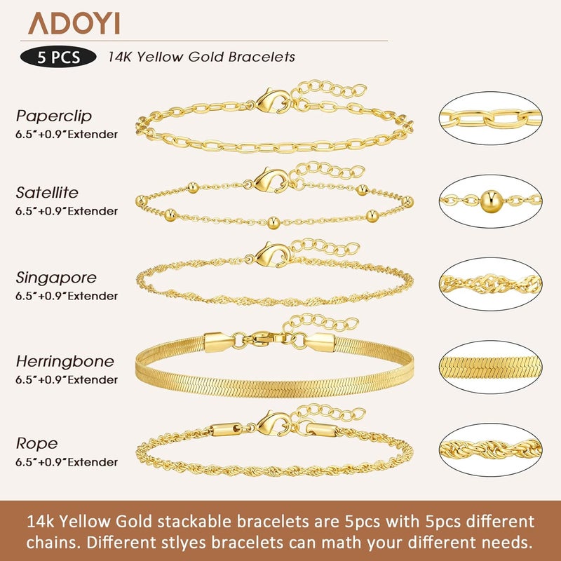 adoyi Gold Bracelets for Women, 14K Gold Plated Stackable Bracelet Stack Set Adjustable Charm Paperclip Chain Cuban Link Layered Waterproof Jewelry Sets Gifts for Womens 6.0/6.8/7.2" - Image 5